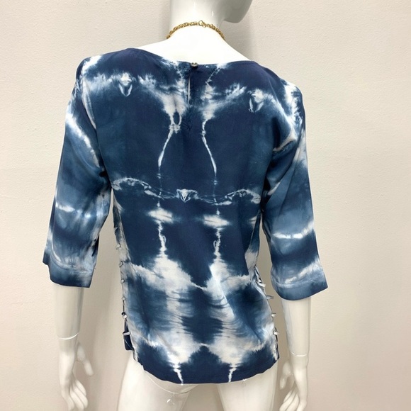 Gypsy 05 || Blue/White Silk Tie Dye SideTie Blouse - Picture 4 of 6